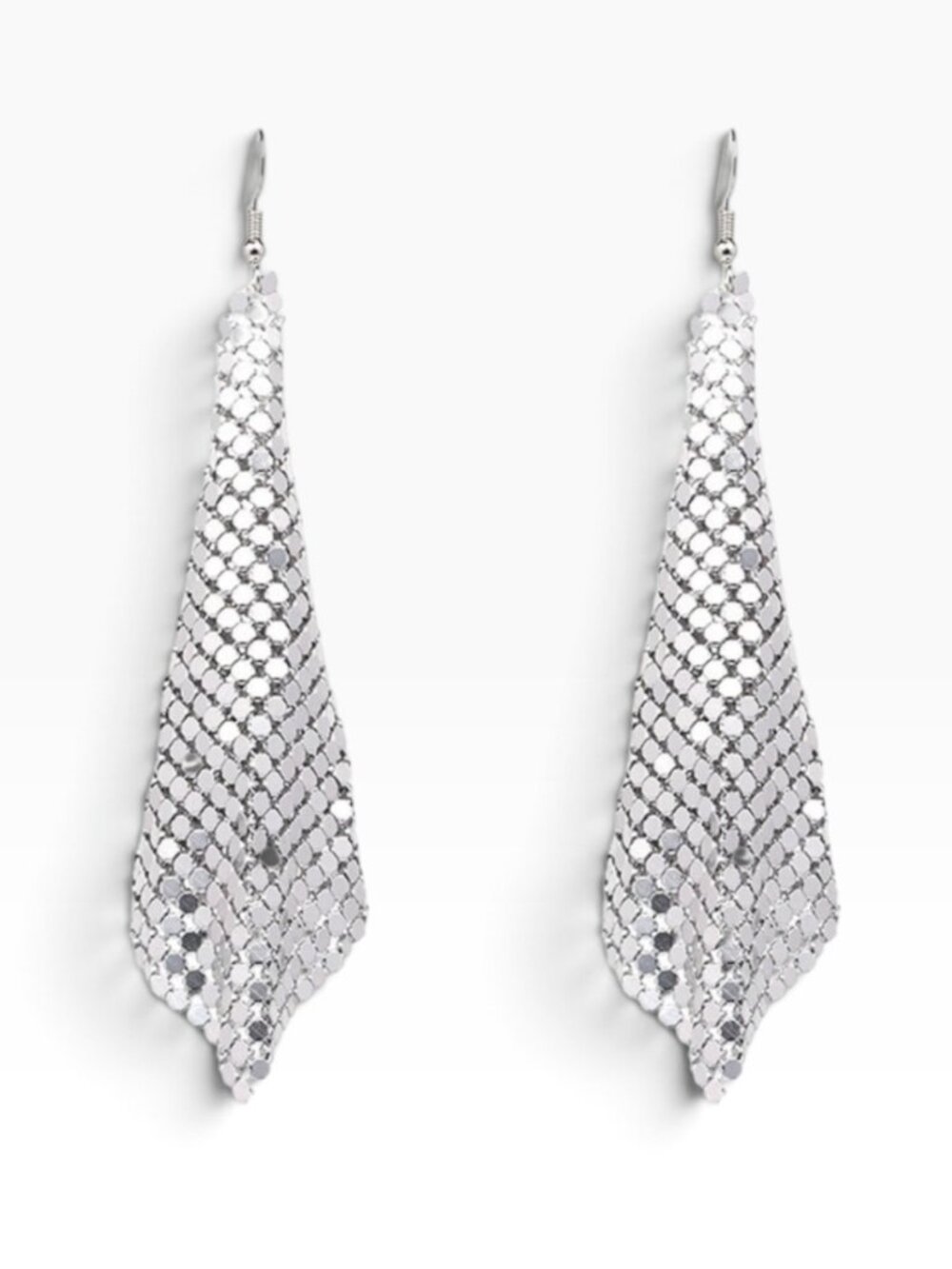 Silver Plated Metal Mesh Long Dangle Earrings